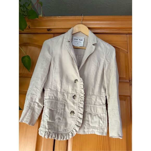 Hei Hei Anthropologie Women's Tan Brown 100% Linen Landmarks Jacket Size 6 - Picture 2 of 10